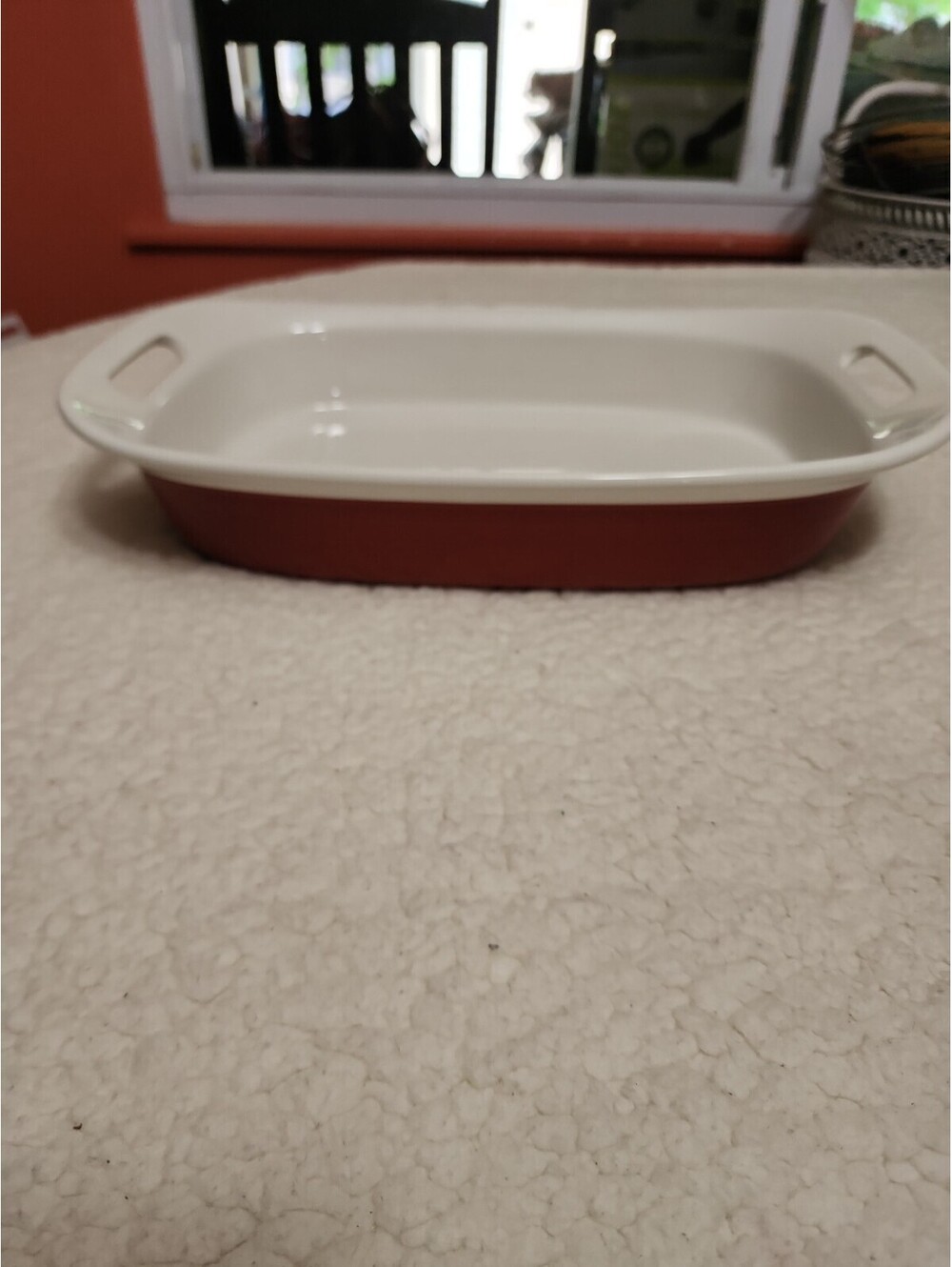 CorningWare Red & White Stoneware Double Handle 3 QT. Casserole